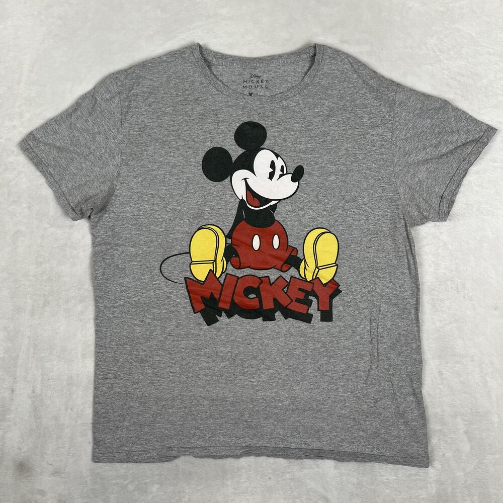 Disney Mickey Mouse T-Shirt Womens Large Gray Sitting Cartoon Retro Vintage